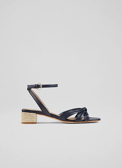 Peyton Navy Leather Espadrille Heel Strappy Sandals