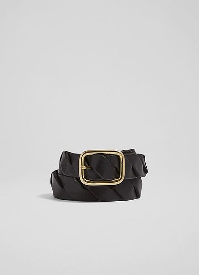 Harlow Black Vegetable-Tanned Leather Woven Belt