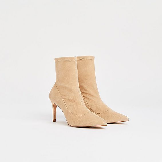 Allie Beige Stretch Suede Ankle Boots