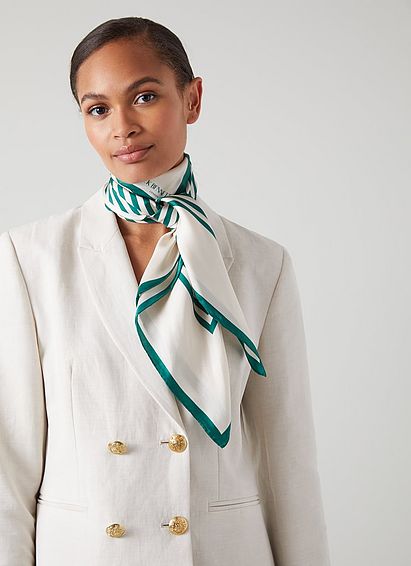 Nicole White and Green Silk Scarf