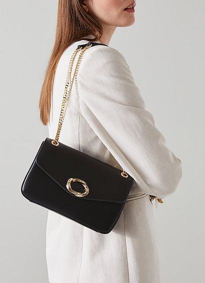 Charlie Black Leather Envelope Shoulder Bag