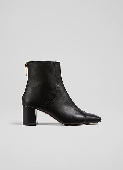 Maxine Black Leather Stitch-Detail Ankle Boots