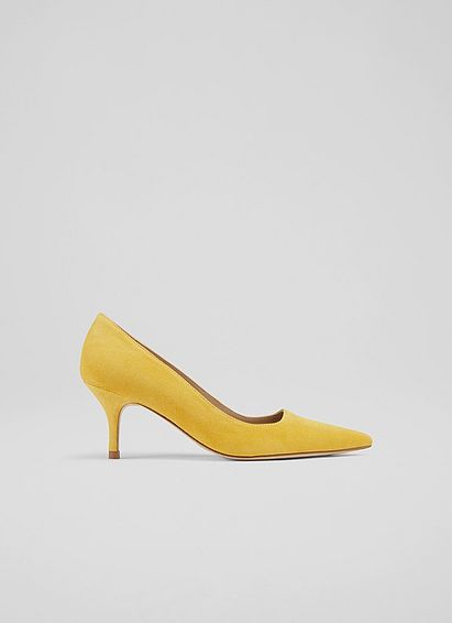 Beatrice Yellow Suede Mid-Heel Courts