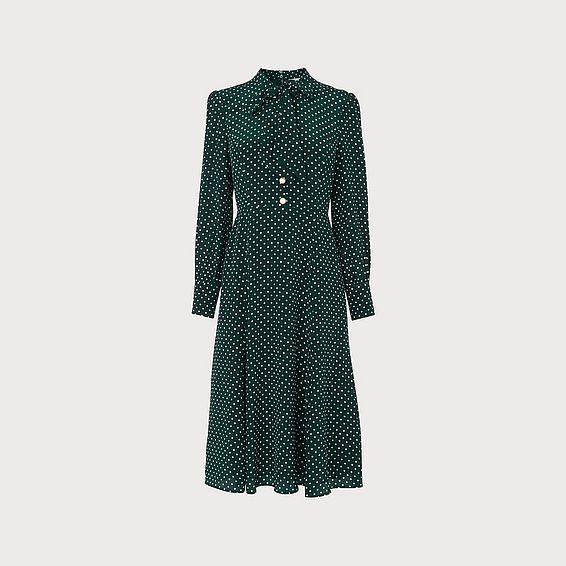 Mortimer Green & Cream Polka Dot Silk Dress