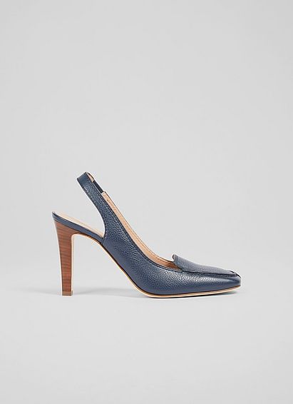Georgie Navy Leather Slingback Courts