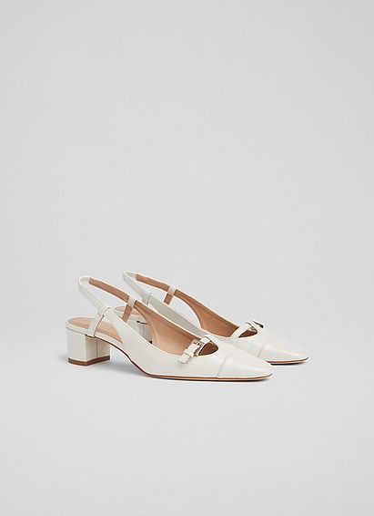 Gracie White Patent Block Heel Slingbacks