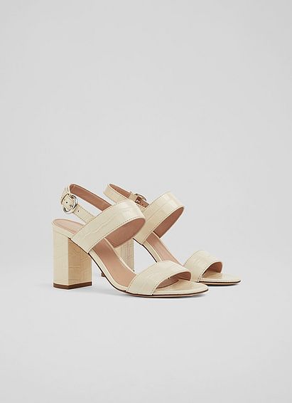 Raya Cream Croc-Effect Leather Sandals
