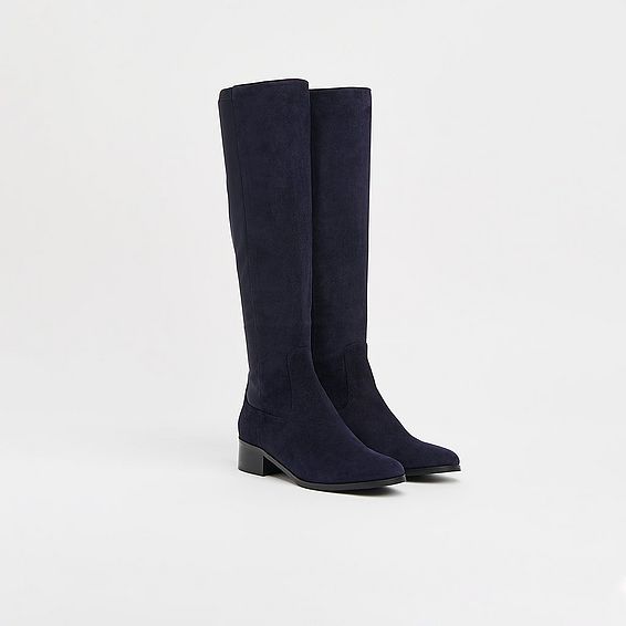 Bella Navy Suede & Elastic Knee Boots
