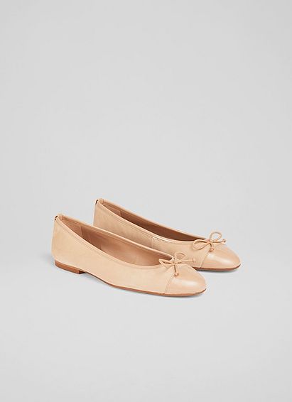 Kara Beige Suede and Patent Toe Cap Ballerina Flats