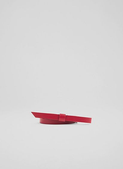 Avery Red Leather Half Bow Skinny Belt