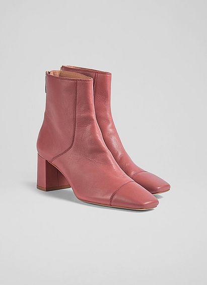 Maxine Rose Leather Stitch-Detail Ankle Boots