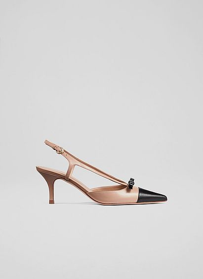 Ottilie Beige and Black Leather Slingbacks
