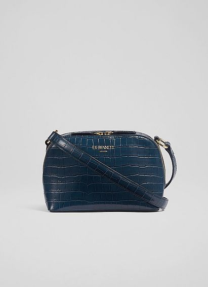 Hudson Navy Croc-Effect Leather Cross-Body Bag
