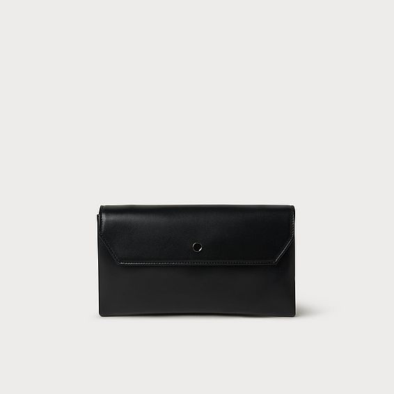 Dora Black Leather Envelope Clutch