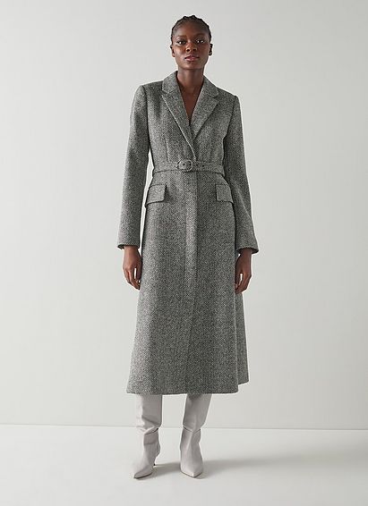 Christie Black And White Herringbone Dress Coat