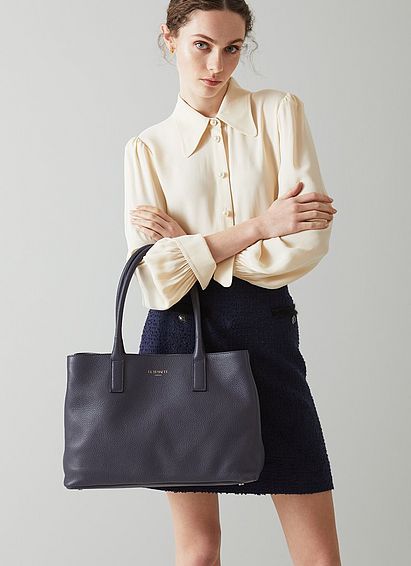 Lillian Midnight Grainy Leather Tote Bag