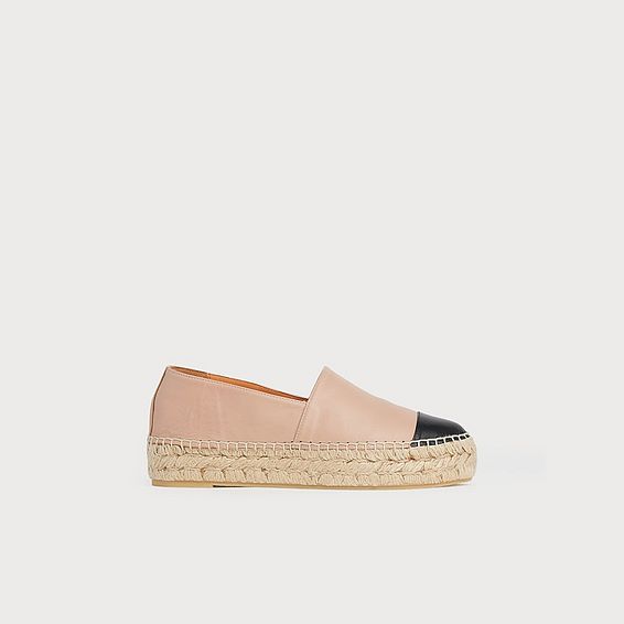 Talia Beige Leather Flatform Espadrilles