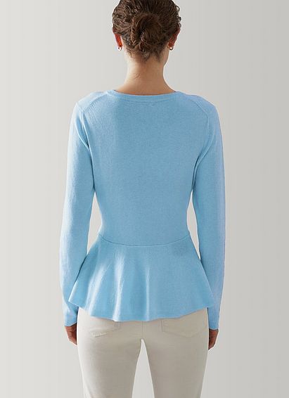 Valerie Blue Wool-Cotton Peplum Cardigan