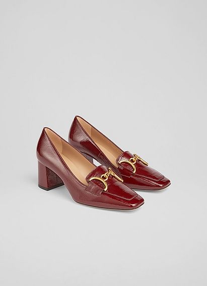 Samantha Red Crinkle Patent Leather Snaffle-Detail Courts