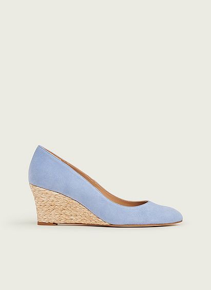 Eevi Pale Blue Suede Espadrille Wedges