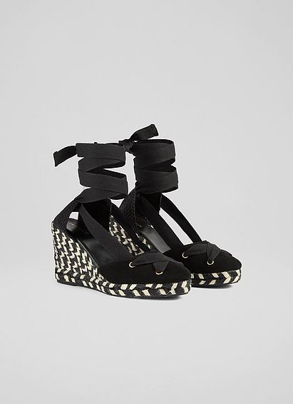 Ophelia Black Suede Crossover Strap Espadrilles