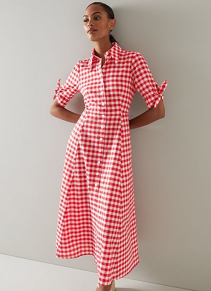 Saffron Red and White Checked Dress