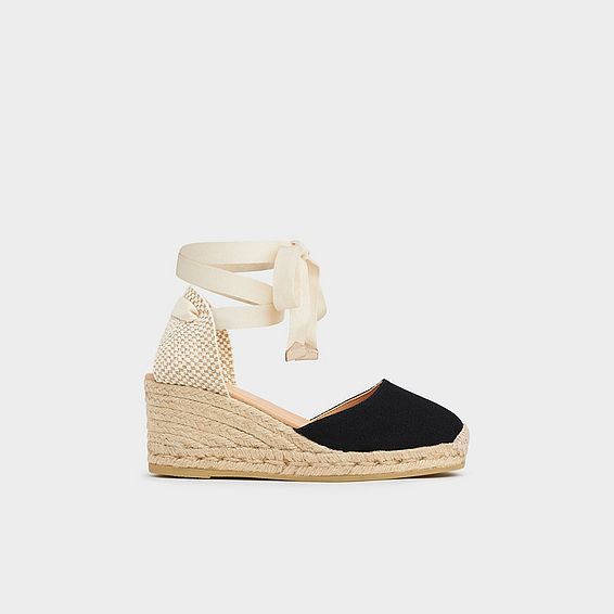 Maureene Black Canvas Espadrille Wedges