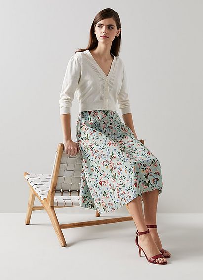 Leonora Cream Cotton-Wool Pointelle Trim Cardigan