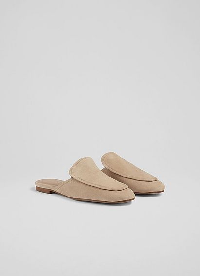 Pembrooke Beige Suede Backless Loafers