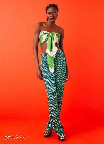 Lucia Green and Navy Geometric Print Trousers