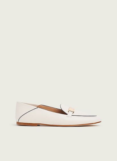 Paola Off-White Leather Contrast Piping Loafers