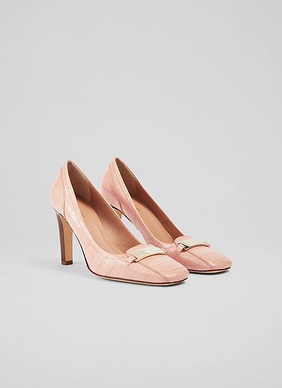 Franziska Pink Croc-Effect Leather Square Toe Courts