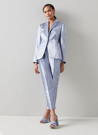 Rosalind Blue Satin Floral Jacquard Blazer