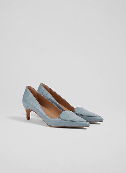 Giulia Blue Croc-Effect Leather Loafer Courts
