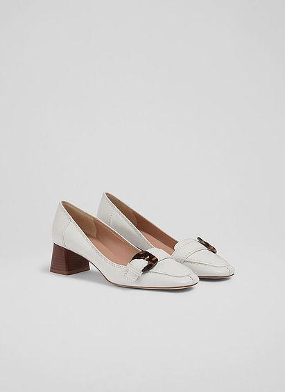 Felicia White Leather Heeled Loafers
