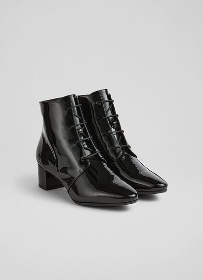 Lola Black Patent Leather Lace-Up Ankle Boots