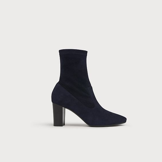Alice Navy Stretch Suede Ankle Boots
