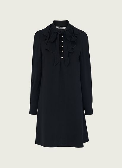 Millie Black Crepe Frill Collar Tunic Dress