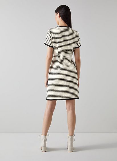 Priya Cream and Black Stripe Tweed Dress