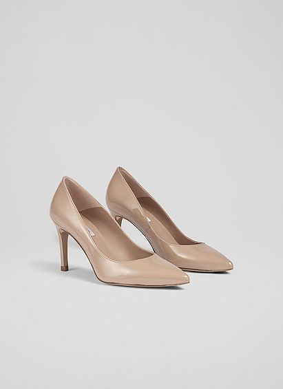 Floret Beige Patent Leather Pointed Toe Courts