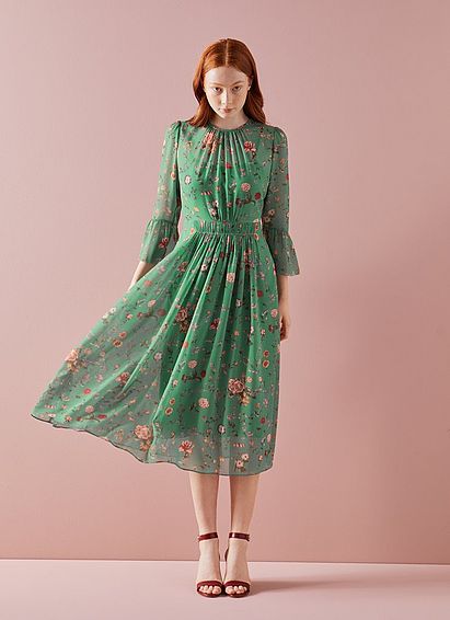 Amanda Green Camelia Print Georgett Midi Dress