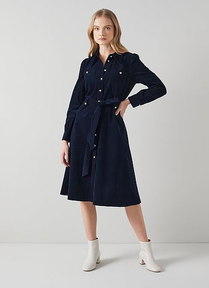 Sisi Navy Needle Cord Shirt Dress
