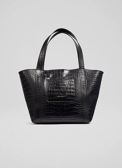 Adeline Black Croc-Effect Leather Large Tote Bag