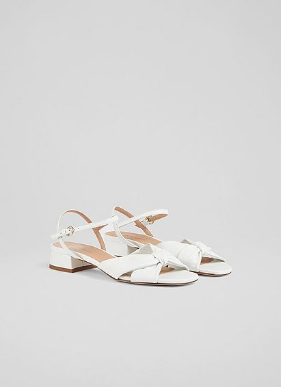Lina White Leather Knotted Sandals