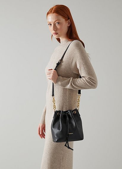 Eliza Black Leather Bucket Bag