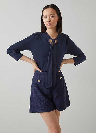 Camilla Navy Ecovero? Pussy Bow Top
