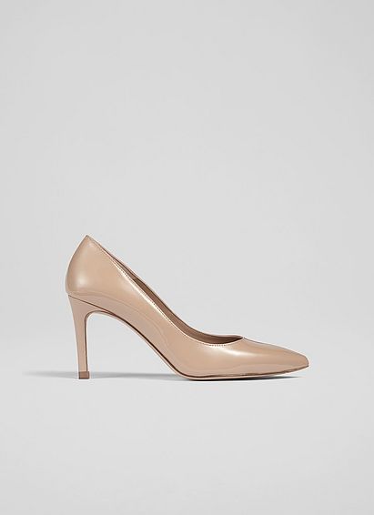 Floret Beige Patent Leather Pointed Toe Courts