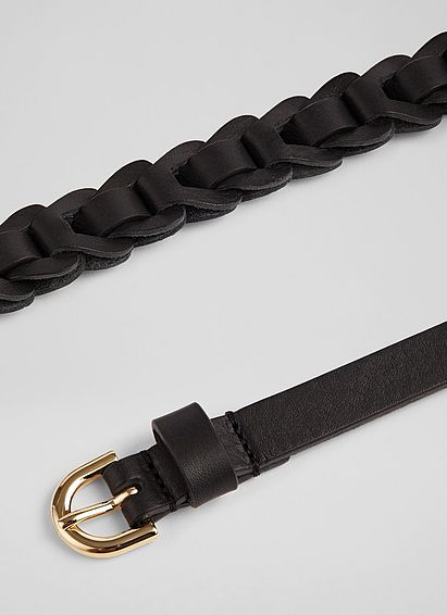 Alina Black Vegetable-Tanned Leather Woven Belt