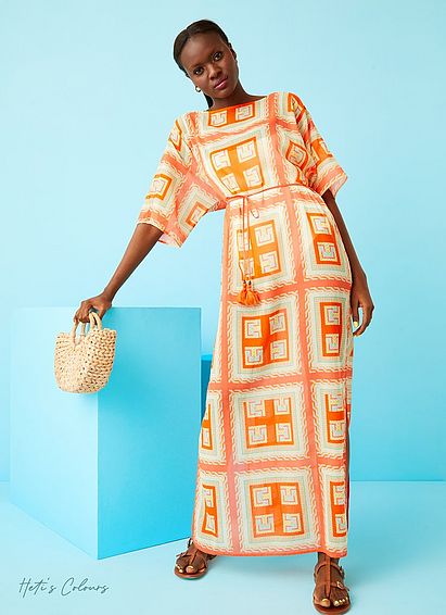 Isabella Pink and Orange Geometric Print Column Dress