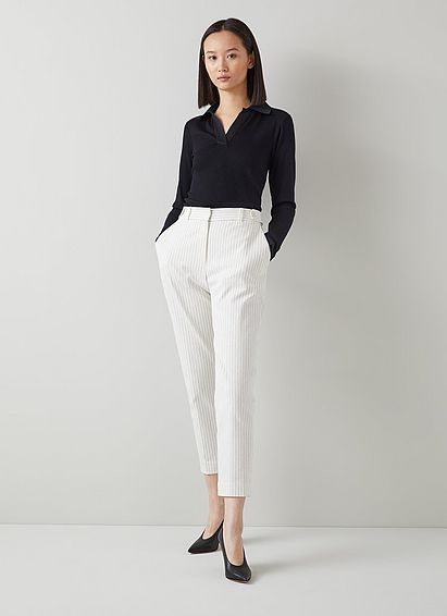 Diana Black Ribbed Jersey Open Collar Top